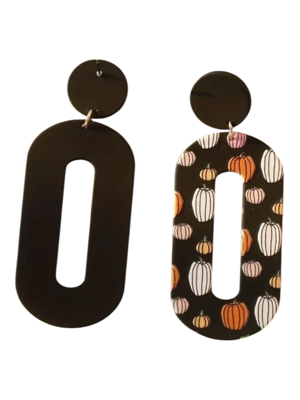 Oval Pumpkin Pattern Dangle Earrings - Picture 2 of 2
